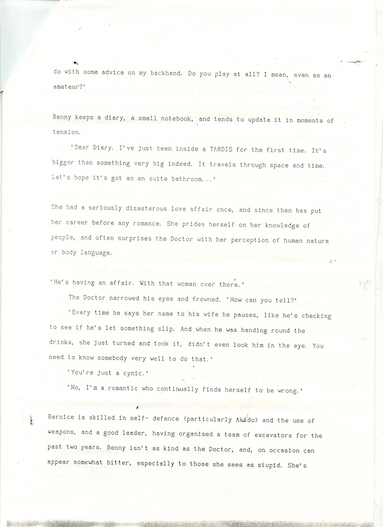 Paul Cornell's original character notes for Bernice Summerfield