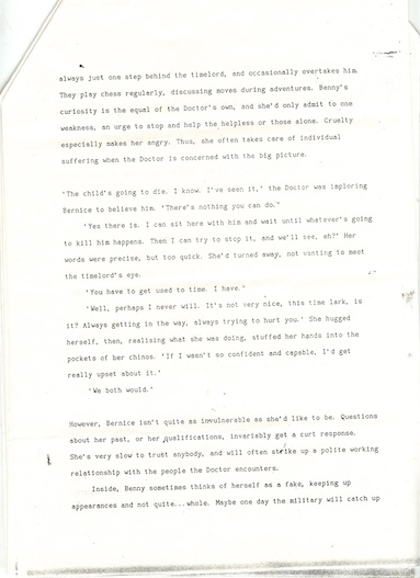 Paul Cornell's original character notes for Bernice Summerfield