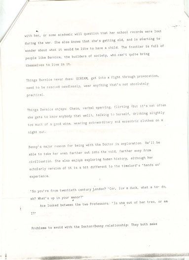 Paul Cornell's original character notes for Bernice Summerfield